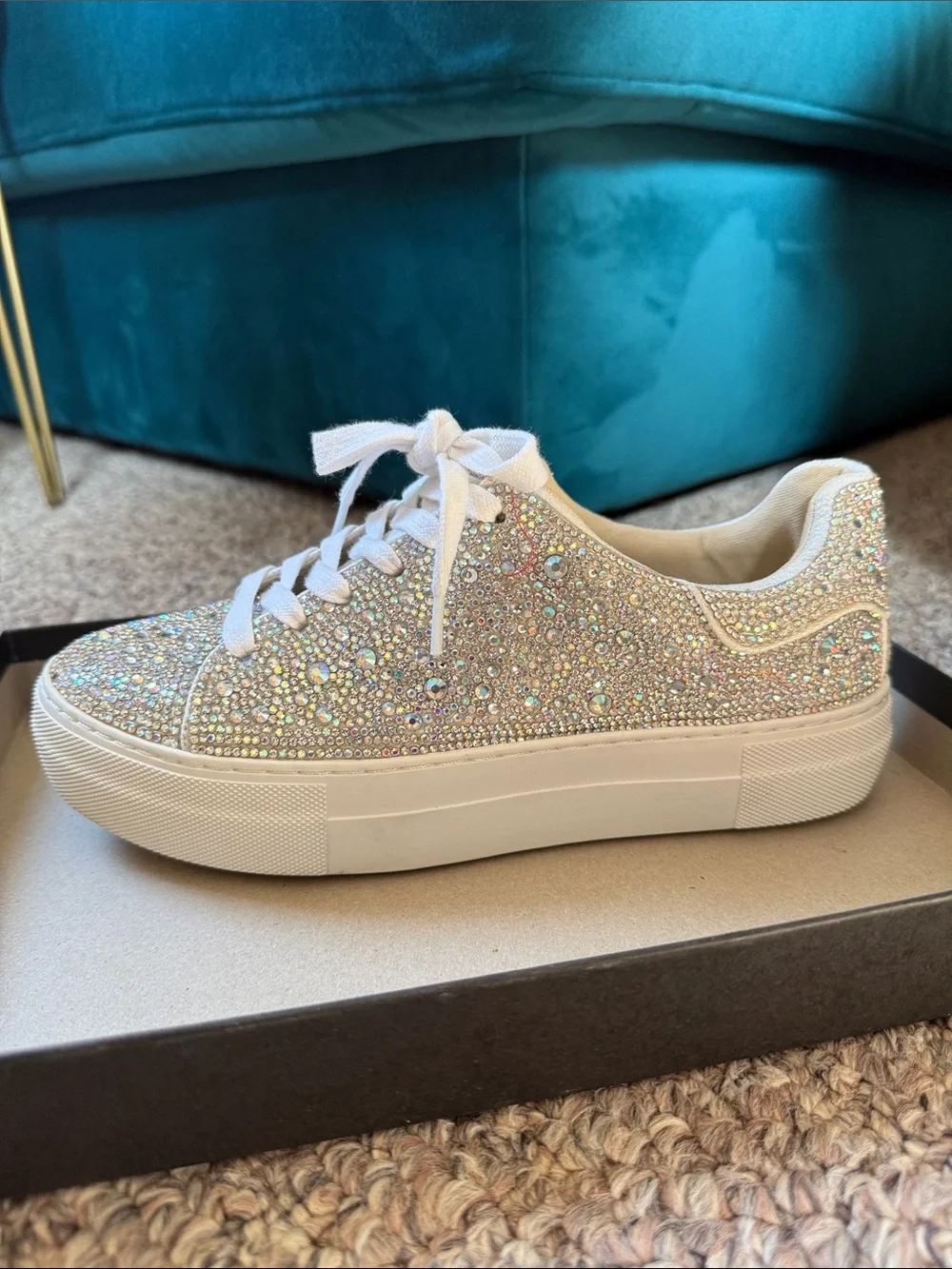 Betsey Johnson Sidny Iridescent Crystal Platform Sneakers - White